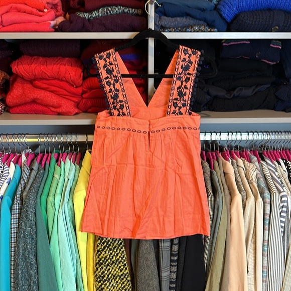 J Crew orange and black embroidered sleeveless v neck top size XXS​ - Picture 3 of 3